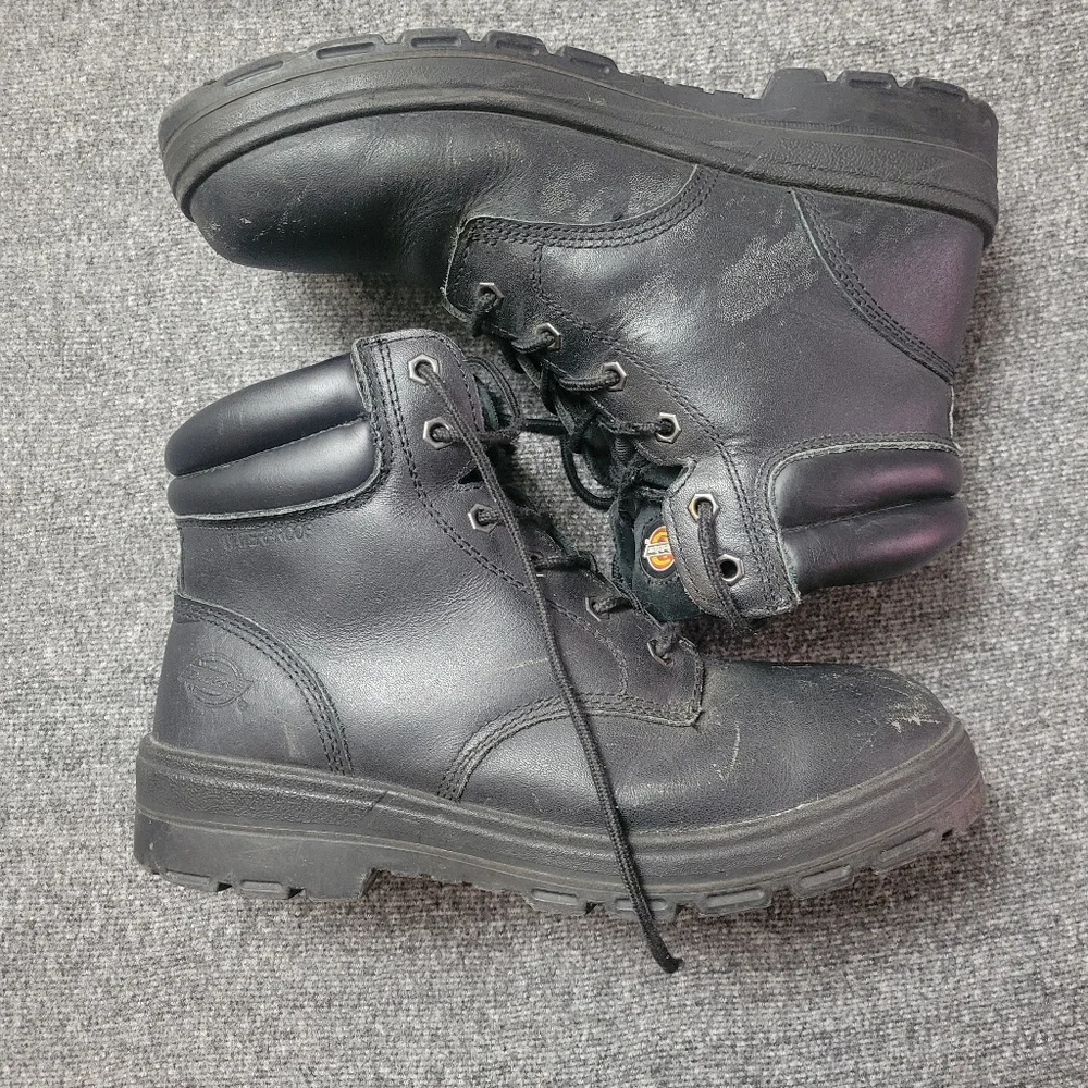 Dickies Leather Work Boots Mens 11 Black Lace Up Water Proof Workwear Fisherman